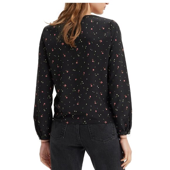 Levi’s Women’s Zenda Ruched Long-Sleeve Blouse Black Floral Size M MSRP $59 - Picture 2 of 12